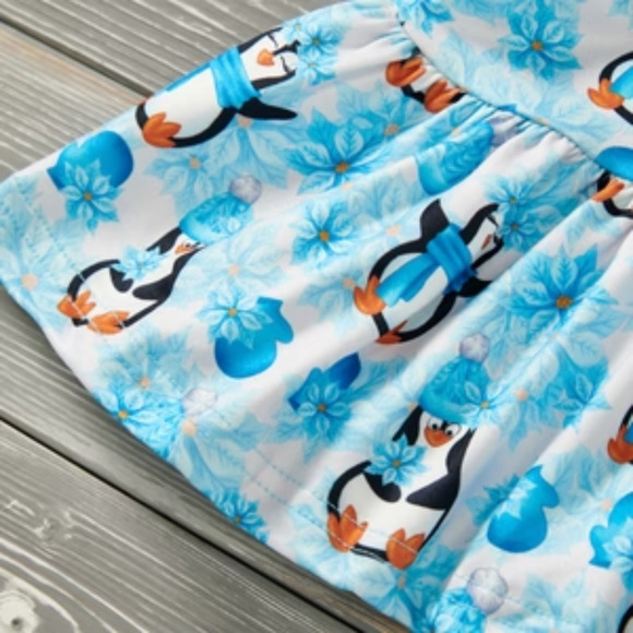 PETE + LUCY Playful Penguins Winter Ruffle 2 Piece Pant Set Floral Girl 5 NEW - Picture 4 of 8